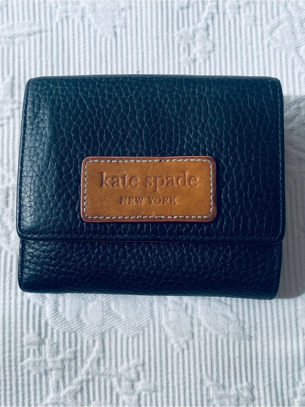 kate spade Black Leather Wallet with Tan Logo Patch vintage